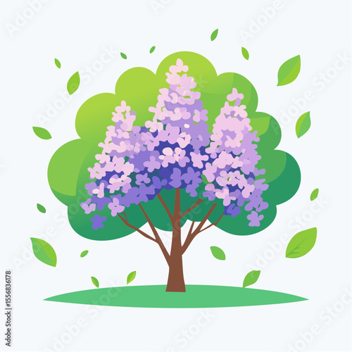 Vibrant Lilac Tree in Full Bloom Springtime Illustration