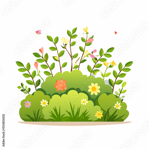 Vibrant Spring Flowers and Lush Greenery Illustration
