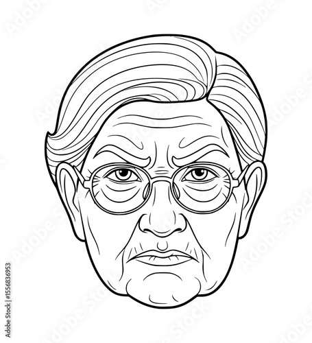 Annoyed Grandmother Face Line Art