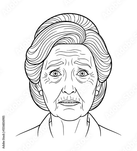 Anxious Grandmother Face Line Art
