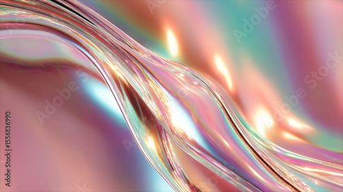 A long, curvy, shiny pink and blue fabric. The fabric is shiny and has a metallic look