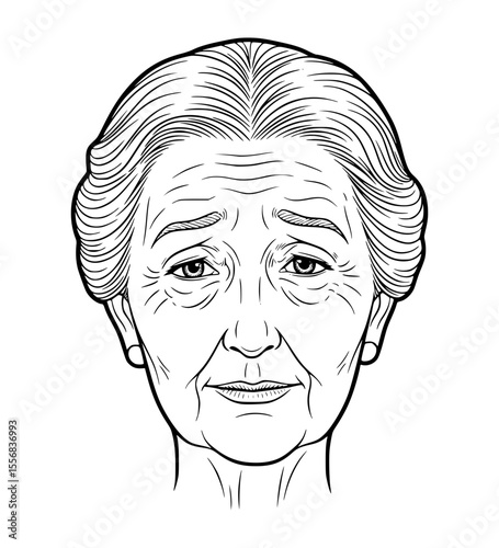 Apologetic Grandmother Face Line Art