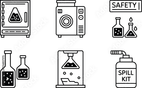 Lab Equipment Icons Black and White Safety Science Chemistry