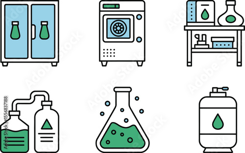 Science Lab Equipment Icons Green Teal Blue glassware