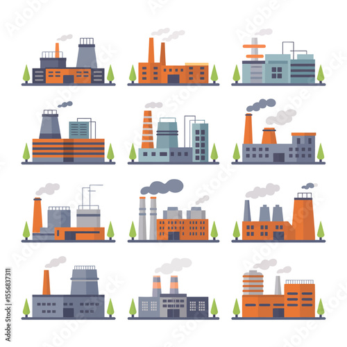 Collection of Flat Industrial Factory Buildings