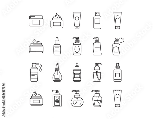 Icons outlining cosmetic packaging. Set against a white background.
