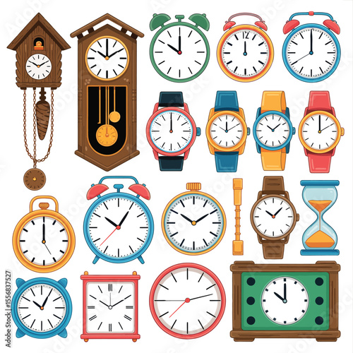 Collection of Colorful Clocks and Watches