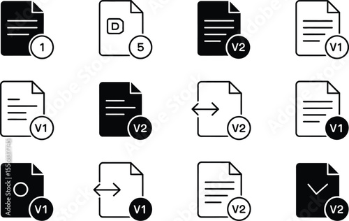 Black and White Document Version Icons Set versions
