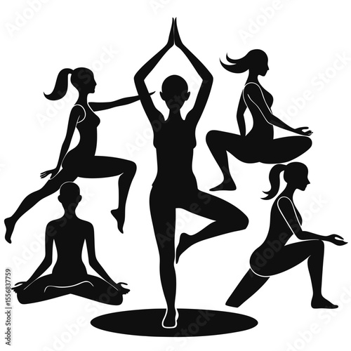 Yoga Poses Silhouettes of Women Practicing Various Asanas