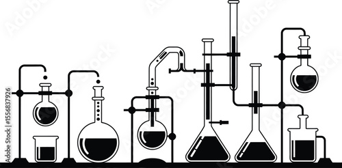 Black and White Scientific Laboratory Equipment Illustration 2