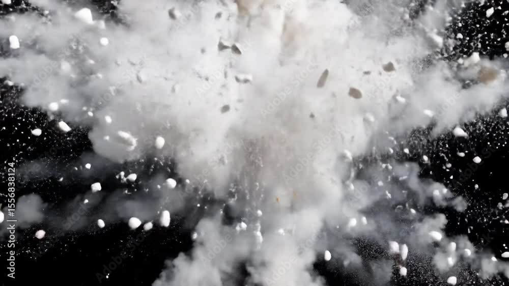 Abstract White Explosion Burst Against Black Background with Dynamic Particle Effect