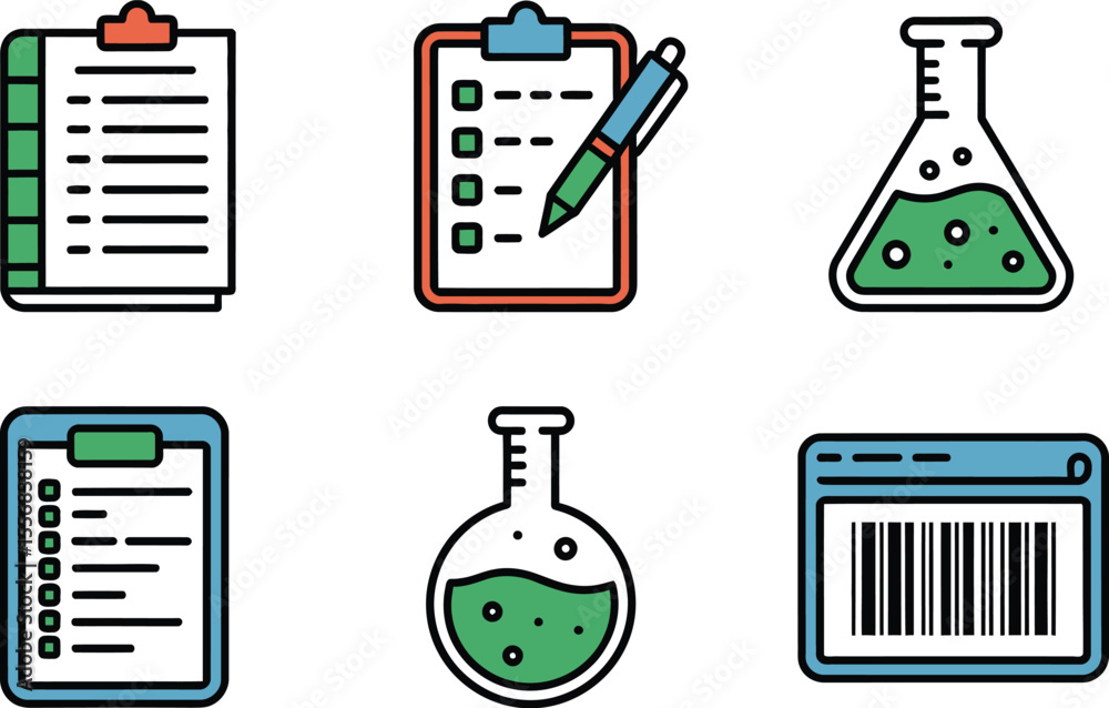 Obraz premium Green Chemistry Lab Checklists Barcodes Clipboards