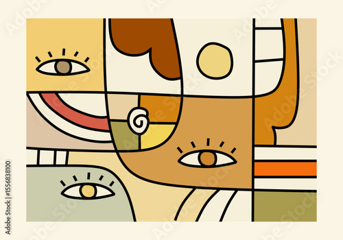 abstract illustration featuring multiple intertwined faces or facial elements