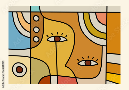  abstract illustration featuring multiple intertwined faces or facial elements