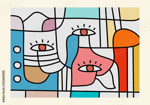  abstract illustration featuring multiple intertwined faces or facial elements