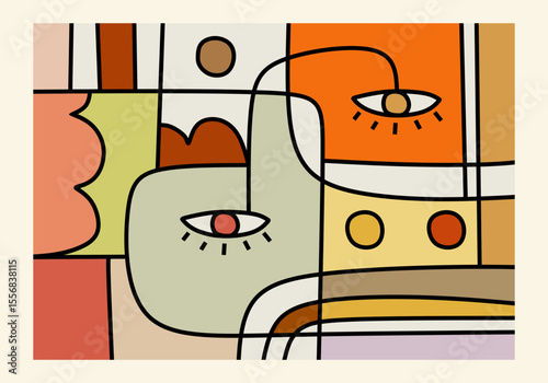  abstract illustration featuring multiple intertwined faces or facial elements