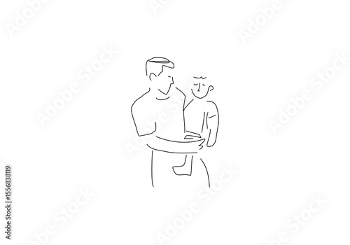  line art illustration captures a tender embrace between an adult figure and a small child. 