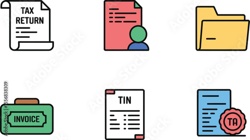 Tax Return Invoice T I N Documents Folder Green Red Blue Icons