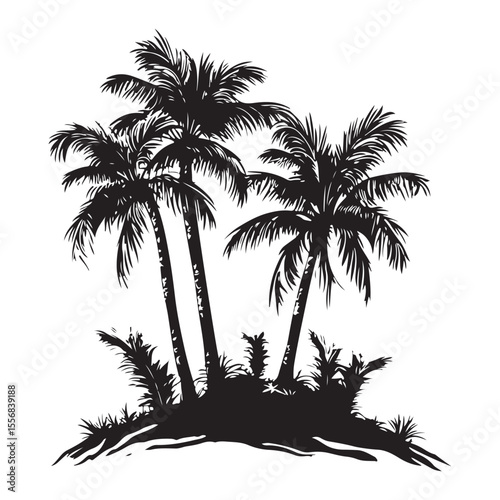coconut tress silhouette on white background black color line art
