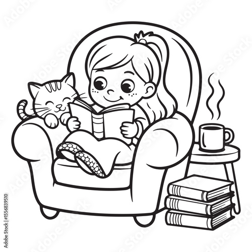 Girl Moments: Cute & Comfy” Coloring Page, Girl Moments Cute & Comfy Coloring Book Pages , Line art, Easy bold coloring page, Coloring page, Cute kawaii girl coloring page, Comfy life, Cozy moment