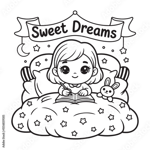 Girl Moments: Cute & Comfy” Coloring Page, Girl Moments Cute & Comfy Coloring Book Pages , Line art, Easy bold coloring page, Coloring page, Cute kawaii girl coloring page, Comfy life, Cozy moment