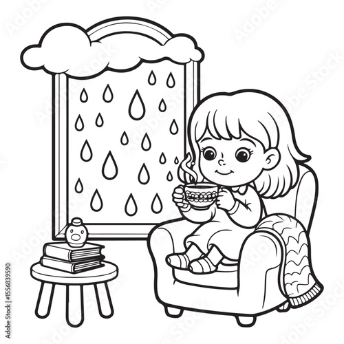 Girl Moments: Cute & Comfy” Coloring Page, Girl Moments Cute & Comfy Coloring Book Pages , Line art, Easy bold coloring page, Coloring page, Cute kawaii girl coloring page, Comfy life, Cozy moment