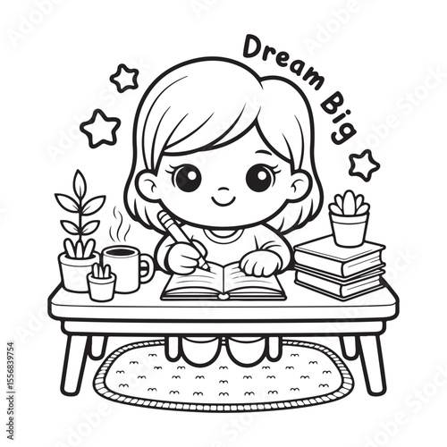 Girl Moments: Cute & Comfy” Coloring Page, Girl Moments Cute & Comfy Coloring Book Pages , Line art, Easy bold coloring page, Coloring page, Cute kawaii girl coloring page, Comfy life, Cozy moment