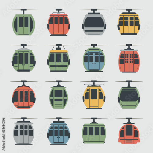 Colorful Aerial Tramway Car Icons
