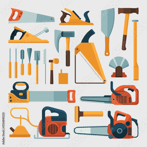 Various Woodworking Tools Flat Design Icons