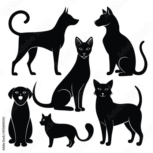 Collection of Elegant Black Silhouettes Dogs and Cats