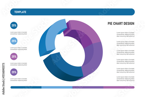 Pie chart, divided into 4 colors: 100%, divided into 4 parts: 25%. for investment infographic design, profit sharing of organizations or company, vector 3d isolated for template design