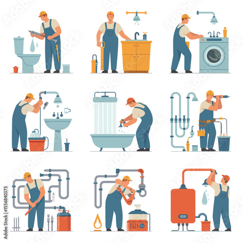 Plumbers Working on Various Plumbing Issues
