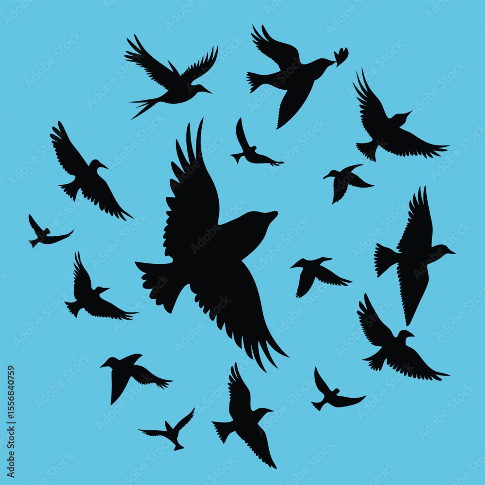 Fototapeta premium Silhouette Flock of Birds in Flight A Stunning Vector Illustration