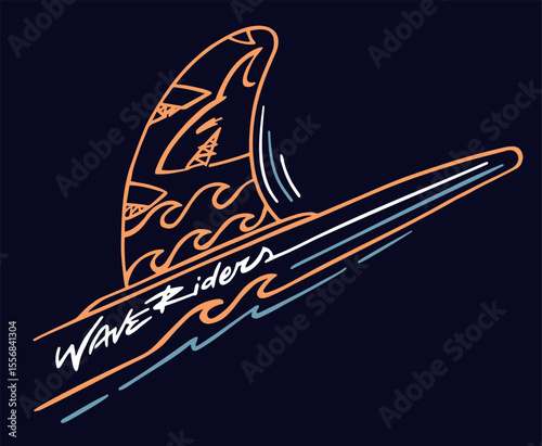 Stylized illustration of a surfboard fin.