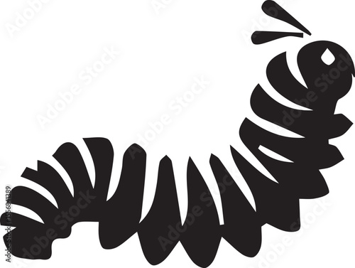 Stylized Silhouette of a Caterpillar Crawling Curiously, Simple Design for Children's Illustration, Bug Theme with Smooth Edges