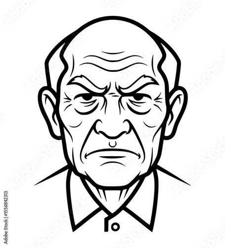 Annoyed Grandfather Face Line Art