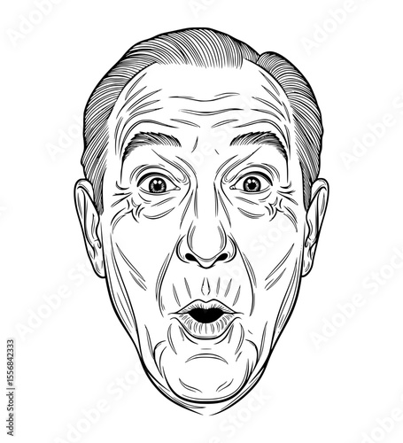 Awestruck Grandfather Face Line Art