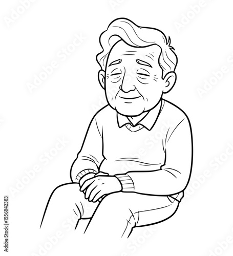 Daydreaming Grandfather Face Line Art