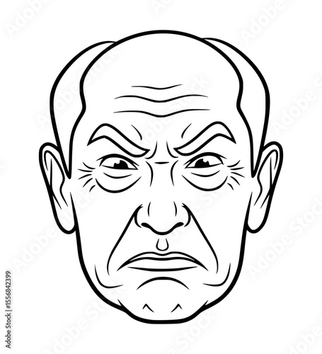 Disgusted (Severe) Grandfather Face Line Art