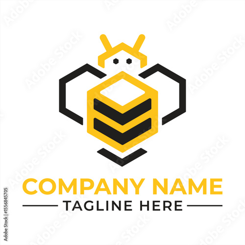 Geometric Bee Logo with Hexagonal Wings and Body a Modern and Creative Design for a Honey Brand