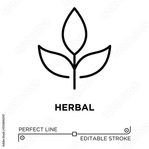 The line icon vector illustrates a cosmetic product formulated with plant based ingredients. The line icon is isolated on a transparent background and can be edited as needed