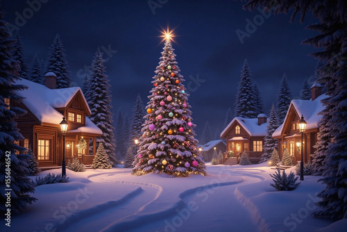 christmas village with a christmas tree in the middle of it