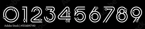 Number set font alphabet vector illustration. Set of modern numbers 0 to 9 with technology elements logo designs.