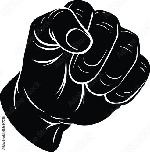 Vector art of clenched fist raised in a symbol of strength isolated on white background