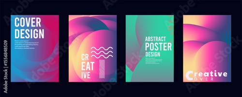 abstract poster design, poster design background vector set. Electro Sound Cover template with vibrant abstract gradient geometric shape. Ideal design for social media, flyer, party, music festival, c
