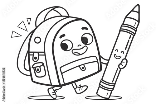 vector illustration of cartoon bag school,  for coloring book, coloring page, kids, back to school