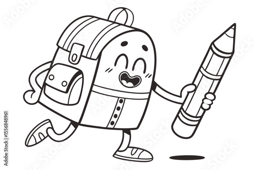 vector illustration of cartoon bag school,  for coloring book, coloring page, kids, back to school