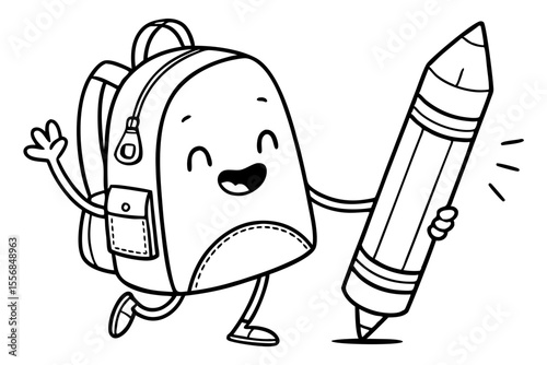 vector illustration of cartoon bag school,  for coloring book, coloring page, kids, back to school