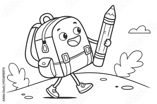 vector illustration of cartoon bag school,  for coloring book, coloring page, kids, back to school