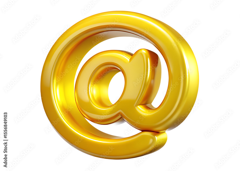 Obraz premium A polished golden at symbol rendered in 3d with a glossy finish and a black background representing email and online communication